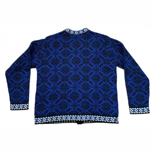 LL Bean Medium Cardigan Sweater Blue Norwegian Fair Isle Cotton Snowflake Nordic - Picture 5 of 5